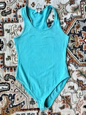 Zenana Peacock Blue Racerback Tank Bodysuit Women's Size S